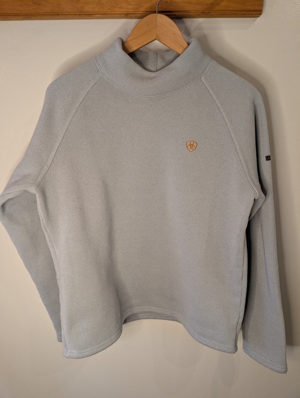 Ariat Womens Mock Neck Fleece Pullover Sweater L Light Gray Equestrian Western